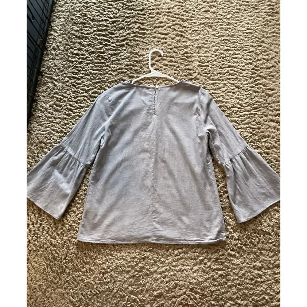 J. Crew Mercantile Women's Flannel Bell 3/4 Sleeve Blouse Top Minimalist‎ Gray 4